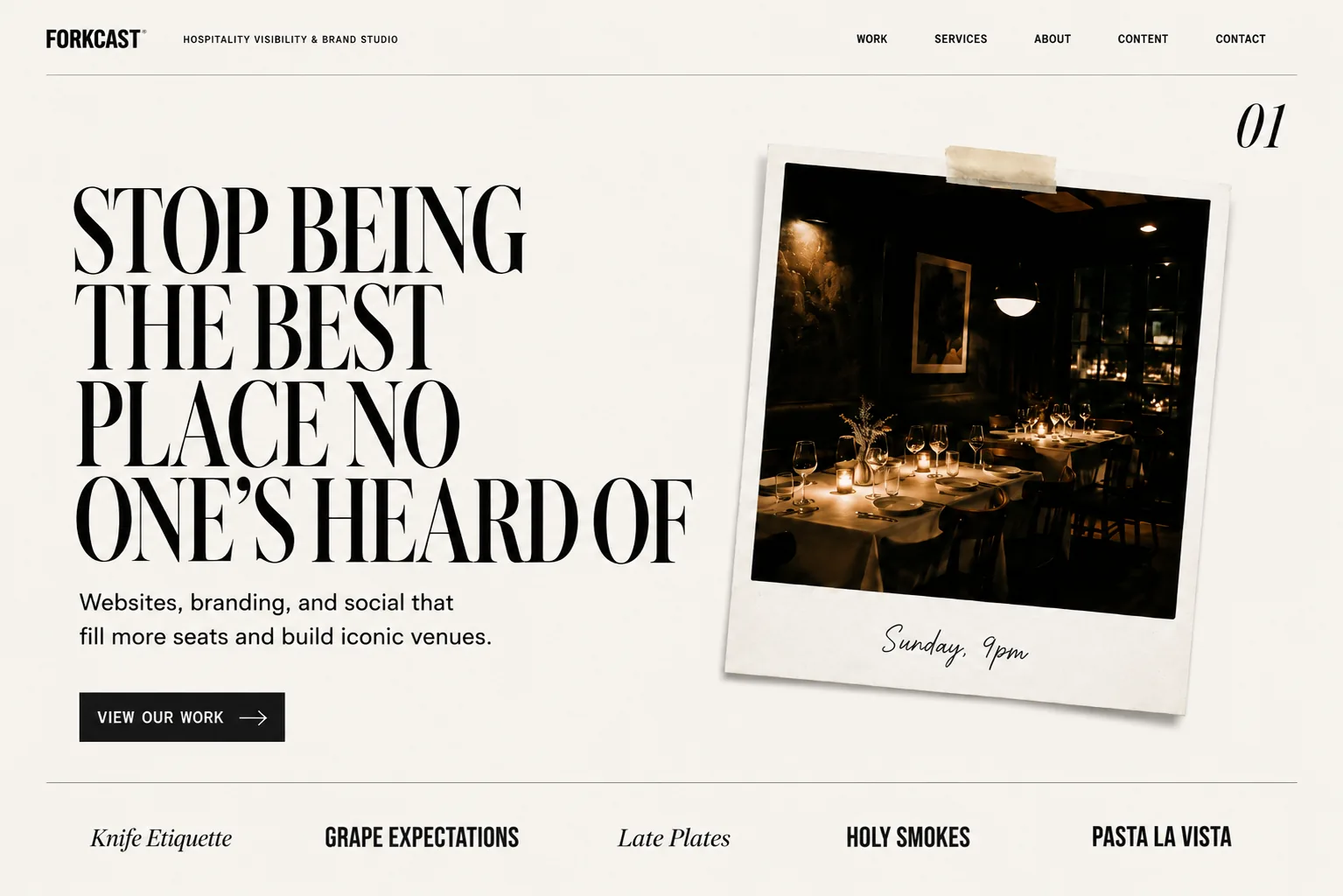 The Editorial skin. Fine dining website mockup.