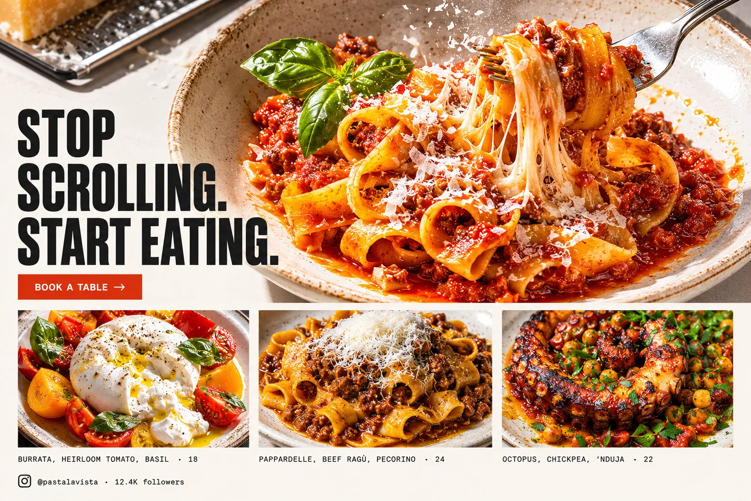 The Feed skin. Food-led restaurant website mockup.