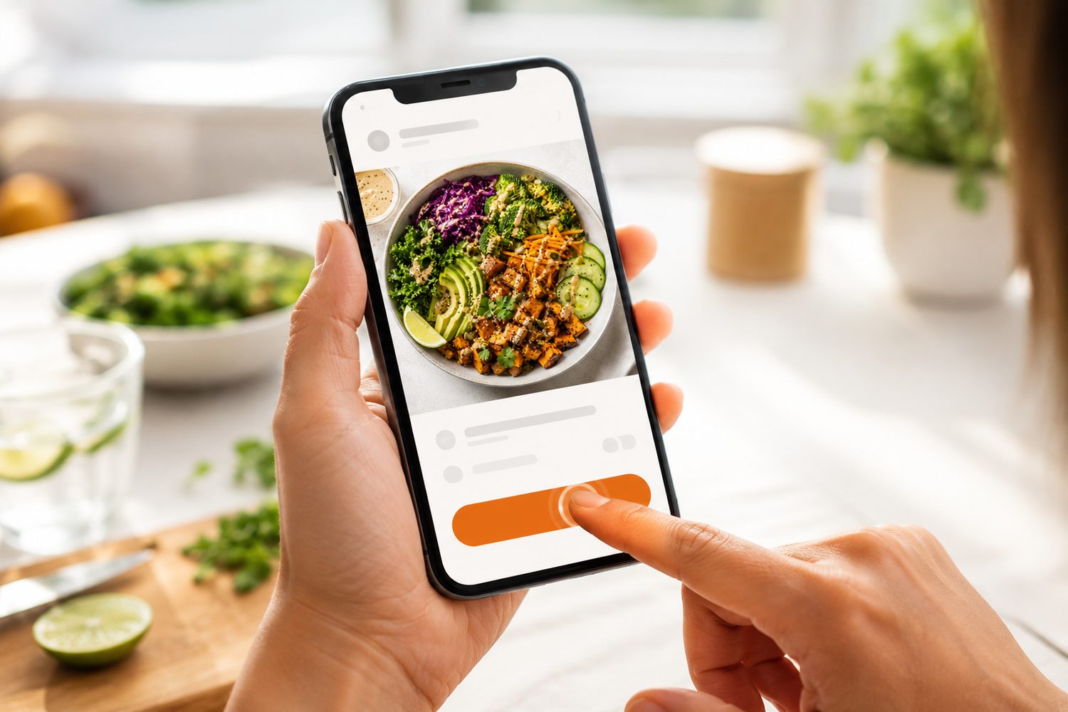 A hand ordering on a phone delivery app.