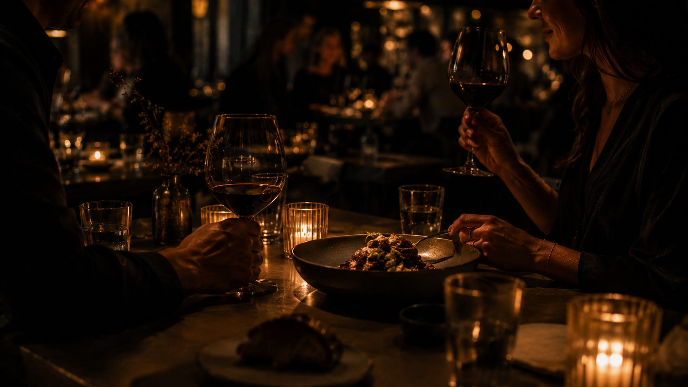 A warm, full dining room at its best hour.